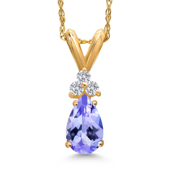 Gem Stone King 14K Yellow Gold Blue Tanzanite and White Lab Grown Diamond Pendant Necklace for Women | 0.72 Cttw | Gemstone December Birthstone | Pear Shape 7X5MM | With 18 inch Chain
