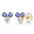 thumbnail image 1 of Gem Stone King 14K Yellow Gold Blue Tanzanite and White Topaz Three Stone Stud Earrings for Women (0.88 Cttw, Gemstone December Birthstone, Round 3MM), 1 of 4
