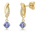 thumbnail image 1 of Gem Stone King 14K Yellow Gold Blue Tanzanite and Lab Grown Diamond Earrings for Women | 0.65 Cttw | Gemstone December Birthstone | Round 4MM, 1 of 6
