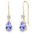 thumbnail image 1 of Gem Stone King 14K Yellow Gold Blue Tanzanite and Lab Grown Diamond Earrings for Women | 1.45 Cttw | Gemstone December Birthstone | Pear Shape 7X5MM, 1 of 6
