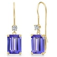 thumbnail image 1 of Gem Stone King 14K Yellow Gold Blue Tanzanite and Lab Grown Diamond Earrings for Women | 4.73 Cttw | Gemstone December Birthstone | Octagon 9X7MM, 1 of 6