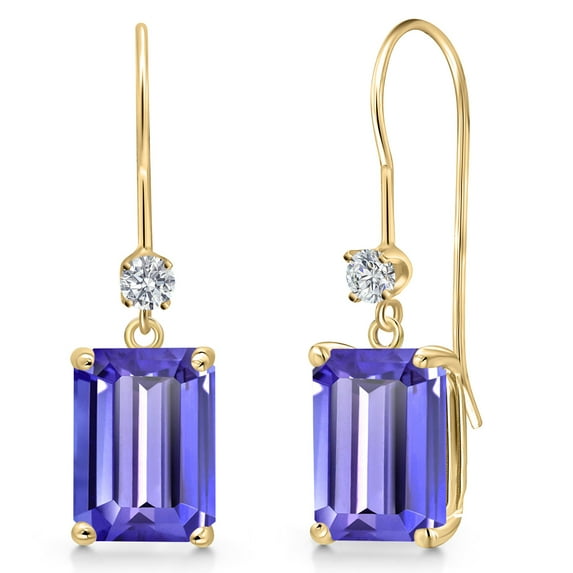 Gem Stone King 14K Yellow Gold Blue Tanzanite and Lab Grown Diamond Earrings for Women | 4.73 Cttw | Gemstone December Birthstone | Octagon 9X7MM