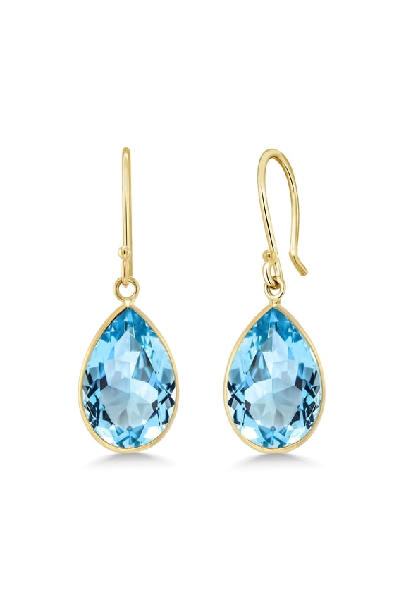 14K Yellow Gold Blue Topaz Teardrop Earrings for Women (13.00 Cttw, Gemstone Birthstone, Pear Shape 10X15MM)