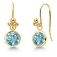 thumbnail image 1 of Gem Stone King 14K Yellow Gold Blue Zircon Dangle French Wire Earrings for Women (2.40 Cttw, Gemstone Birthstone, Round 6MM), 1 of 4