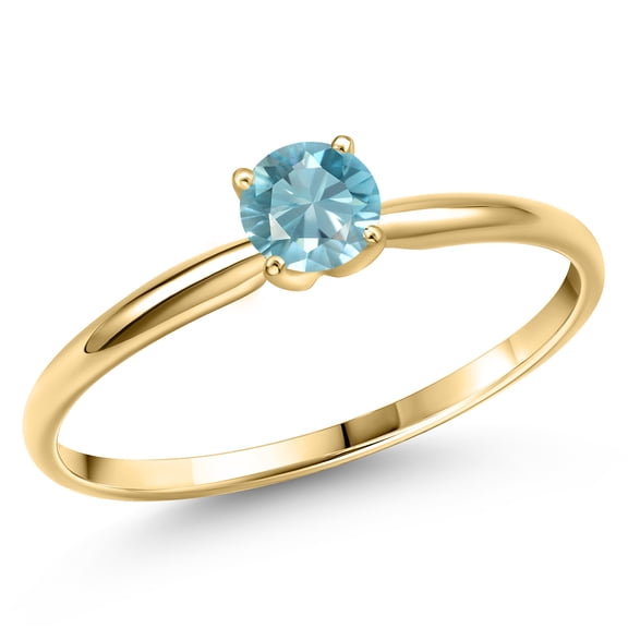 Gem Stone King 14K Yellow Gold Blue Zircon Engagement Ring for Women | 0.85 Cttw | Round 5MM | Gemstone Birthstone | Size 5