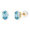 thumbnail image 1 of Gem Stone King 14K Yellow Gold Blue Zircon Stud Basket Setting Earrings for Women Men (2.40 Cttw, Gemstone December Birthstone, Oval 7X5MM), 1 of 6