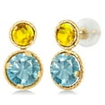 thumbnail image 1 of Gem Stone King 14K Yellow Gold Blue Zircon and Yellow Sapphire Earrings for Women (3.12 Cttw, Gemstone, Round Cut 6MM and 4MM), 1 of 3