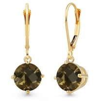 Gem Stone King 14K Yellow Gold Brown Smoky Quartz Earrings for Women | 3.60 Cttw | Gemstone Birthstone | Round Checkerboard 8MM