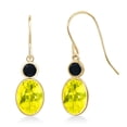 thumbnail image 1 of Gem Stone King 14K Yellow Gold Canary Mystic Topaz and Black Onyx Hook French Fish Ear Wire Dangle Earrings for Women (1.80 Cttw, Gemstone Birthstone, Oval 7X5MM, Round 3MM), 1 of 3