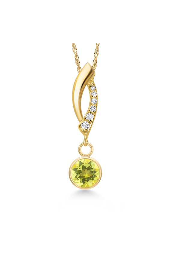 14K Yellow Gold Canary Mystic Topaz and Lab Grown Diamond Pendant Necklace for Women | 1.03 Cttw | Gemstone November Birthstone | Round 6MM | With 18 inch Chain