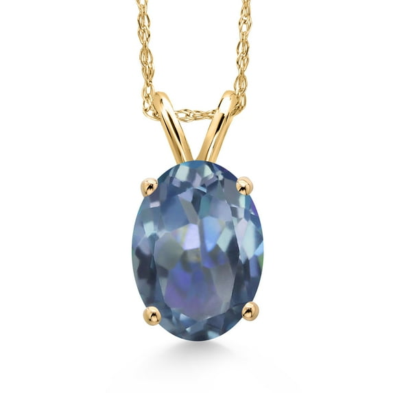 Gem Stone King 14K Yellow Gold Cassiopeia Mystic Topaz Pendant Necklace for Women | 2.00 Cttw | Gemstone November Birthstone | Oval 9X7MM | With 18 inch Chain