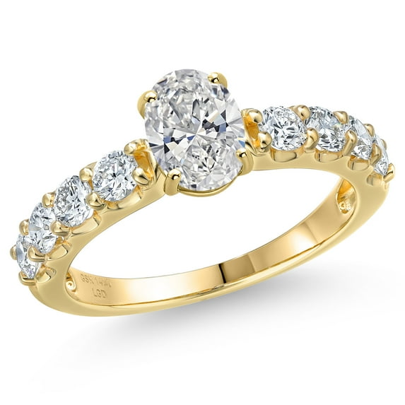 Gem Stone King 14K Yellow Gold DEF Lab Grown Diamond Engagement Ring for Women | 1.58 Cttw | Oval 7X5MM | Gemstone April Birthstone | Size 9