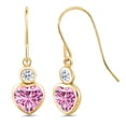 thumbnail image 1 of Gem Stone King 14K Yellow Gold Earrings Heart Shape Pink Moissanite and Topaz (1.28 Cttw), 1 of 3