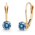 thumbnail image 1 of Gem Stone King 14K Yellow Gold Persian Blue Moissanite and Dangle Earrings for Women | 0.46 Cttw | Gemstone Birthstone | Round 4MM, 1 of 7
