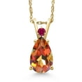 thumbnail image 1 of Gem Stone King 14K Yellow Gold Ecstasy Mystic Topaz and Red Created Ruby Pendant Necklace for Women | 2.36 Cttw | Gemstone November Birthstone | Pear Shape 10X7MM | With 18 inch Chain, 1 of 6