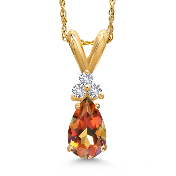Gem Stone King 14K Yellow Gold Ecstasy Mystic Topaz and White Created Sapphire Pendant Necklace for Women | 0.93 Cttw | Gemstone November Birthstone | Pear Shape 7X5MM | With 18 inch Chain