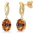 thumbnail image 1 of Gem Stone King 14K Yellow Gold Ecstasy Mystic Topaz and Lab Grown Diamond Earrings for Women | 4.05 Cttw | Gemstone November Birthstone | Oval 9X7MM, 1 of 6
