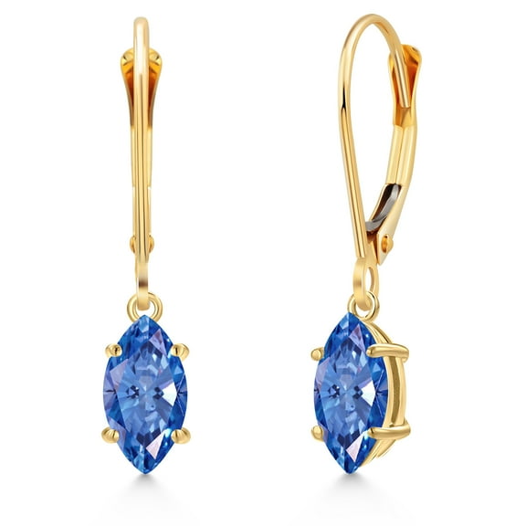 Gem Stone King 14K Yellow Gold Fancy Blue Zirconia Earrings for Women | 0.94 Cttw | Gemstone Birthstone | Marquise 8X4MM
