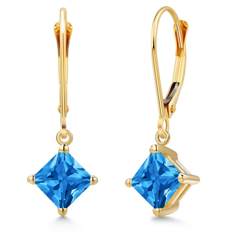 Gem Stone King 14K Yellow Gold Fancy Blue Zirconia Earrings for