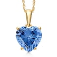 thumbnail image 1 of Gem Stone King 14K Yellow Gold Fancy Blue Zirconia Pendant Necklace for Women | 1.71 Cttw | Gemstone Birthstone | Heart Shape 8MM | With 18 inch Chain, 1 of 6