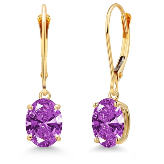 Gem Stone King 14K Yellow Gold Fancy Purple Zirconia Earrings for Women | 2.42 Cttw | Gemstone Birthstone | Oval 8X6MM