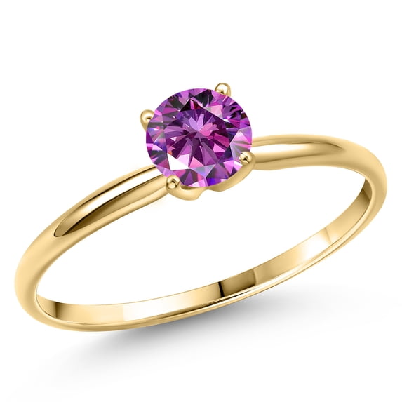 Gem Stone King 14K Yellow Gold Fancy Purple Zirconia Engagement Ring for Women | 0.84 Cttw | Round 6MM | Gemstone Birthstone | Size 9