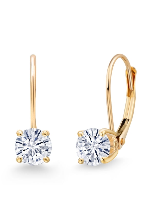 14K Yellow Gold Forever One DEF Moissanite From Charles & Colvard Earrings for Women | 1.00 Cttw | Gemstone Birthstone | Round 5MM