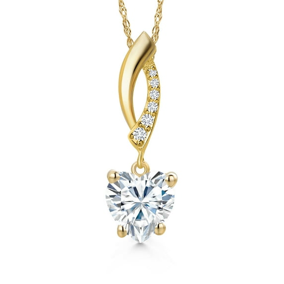 Gem Stone King 14K Yellow Gold G/H Lab Grown Diamond Pendant with Chain Set with Moissanite (1.83 Cttw)
