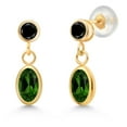 thumbnail image 1 of Gem Stone King 14K Yellow Gold Green Chrome Diopside and Black Diamond Drop Dangle Earrings for Women (1.30 Cttw, Gemstone Birthstone, Oval 6X4MM, Round 3MM), 1 of 4