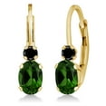 thumbnail image 1 of Gem Stone King 14K Yellow Gold Green Chrome Diopside and Black Diamond Leverback Earrings for Women | 0.97 Cttw | Gemstone | Oval 6X4MM, Round 2MM | 3/4 inch, 1 of 4