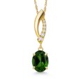 thumbnail image 1 of Gem Stone King 14K Yellow Gold Green Chrome Diopside and Lab Grown Diamond Pendant Necklace for Women | 1.23 Cttw | Gemstone Birthstone | Oval 8X6MM | With 18 inch Chain, 1 of 6