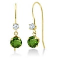 thumbnail image 1 of Gem Stone King 14K Yellow Gold Green Chrome Diopside and White Zirconia French Wire Dangle Hook Earrings for Women (1.10 Cttw, Gemstone Birthstone, Round 5MM and 2.5MM), 1 of 2