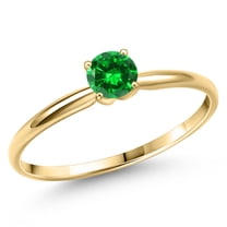 Gem Stone King 14K Yellow Gold Green Created Emerald Engagement Ring for Women | 0.84 Cttw | Round 5MM | Gemstone May Birthstone | Size 9