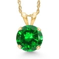 thumbnail image 1 of Gem Stone King 14K Yellow Gold Green Created Emerald Pendant Necklace for Women | 1.00 Cttw | Gemstone May Birthstone | Round 6MM | With 18 inch Chain, 1 of 6