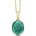 thumbnail image 1 of Gem Stone King 14K Yellow Gold Green Malachite and White Diamond Pendant Necklace for Women (6.02 Cttw, Oval 12X10MM, with 18 inch Chain), 1 of 4