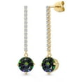 thumbnail image 1 of Gem Stone King 14K Yellow Gold Green Mystic Topaz and Lab Grown Diamond Dangle Earrings for Women | 5.16 Cttw | Gemstone November Birthstone | Round 8MM, 1 of 6