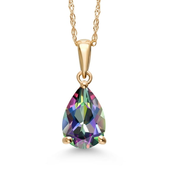 Gem Stone King 14K Yellow Gold Green Mystic Topaz Pendant Necklace for Women | 1.60 Cttw | Gemstone November Birthstone | Pear Shape 9X6MM | With 18 inch Chain