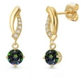 thumbnail image 1 of Gem Stone King 14K Yellow Gold Green Mystic Topaz and Lab Grown Diamond Earrings for Women | 1.15 Cttw | Gemstone November Birthstone | Round 5MM, 1 of 6