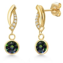 Gem Stone King 14K Yellow Gold Green Mystic Topaz and Lab Grown Diamond Earrings for Women | 2.05 Cttw | Gemstone November Birthstone | Round 6MM