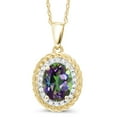 thumbnail image 1 of Gem Stone King 14K Yellow Gold Green Mystic Topaz and White Diamond Pendant Necklace for Women (1.45 Ct Oval 8X6MM with 18 inch Chain), 1 of 5