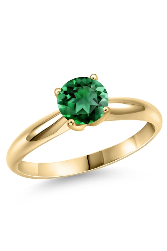 14K Yellow Gold Green Nano Emerald Engagement Ring for Women | 1.22 Cttw | Round 7MM | Gemstone May Birthstone | Size 6