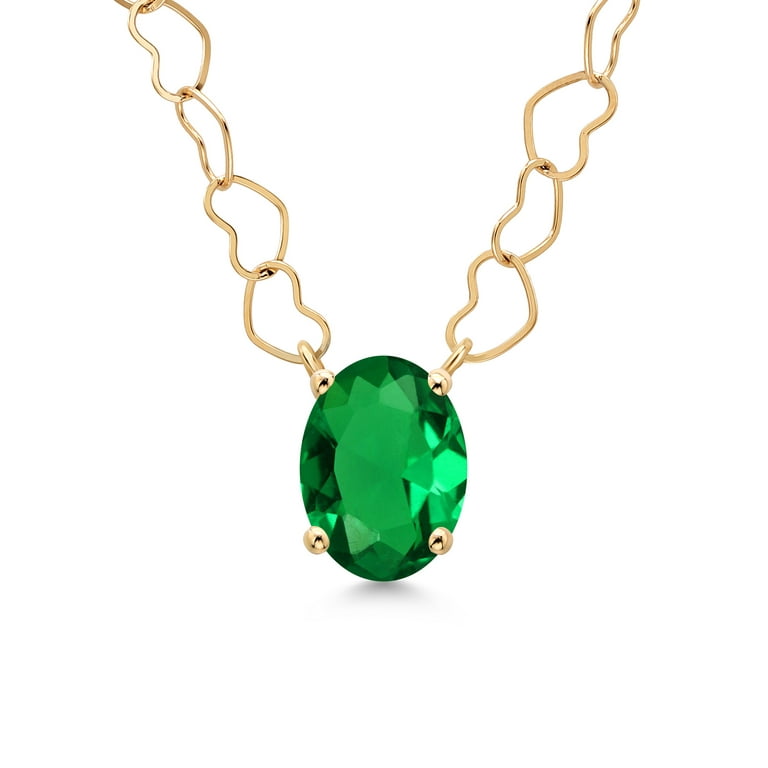Gem Stone King 14K Yellow Gold Green Nano Emerald Pendant Necklace