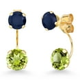 thumbnail image 1 of Gem Stone King 14K Yellow Gold Green Peridot and Blue Sapphire Stud Earrings for Women | 3.20 Cttw | Gemstone August Birthstone | Round 6MM, 1 of 4
