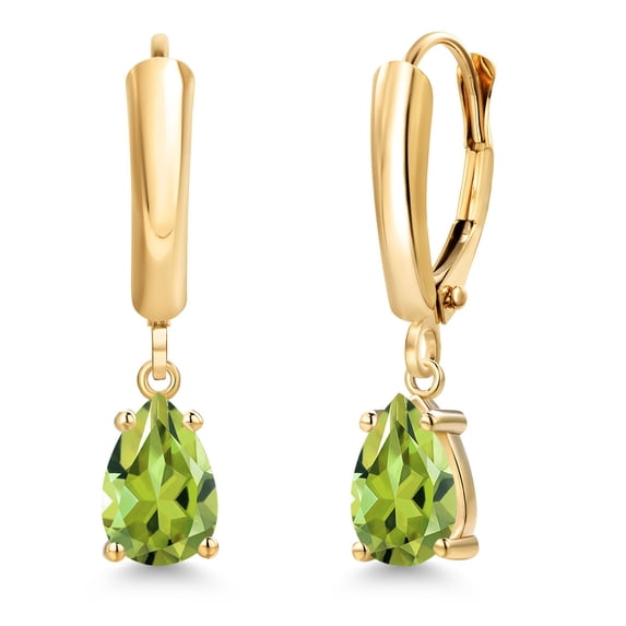 Gem Stone King 14K Yellow Gold Green Peridot Dangle Earrings for Women | 1.37 Cttw | Gemstone August Birthstone | Pear Shape 7X5MM