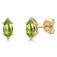 thumbnail image 1 of Gem Stone King 14K Yellow Gold Green Peridot Doble Notch Stud Earrings for Women Men | 0.50 Cttw | Gemstone August Birthstone | Marquise 6X3MM, 1 of 6