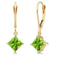 thumbnail image 1 of Gem Stone King 14K Yellow Gold Green Peridot Earrings for Women | 1.46 Cttw | Gemstone August Birthstone | Princess 5MM, 1 of 6