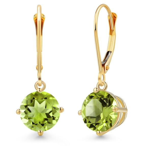 Gem Stone King 14K Yellow Gold Green Peridot Earrings for Women | 4.14 Cttw | Gemstone August Birthstone | Round 8MM