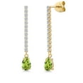 thumbnail image 1 of Gem Stone King 14K Yellow Gold Green Peridot and Lab Grown Diamond Dangle Earrings for Women | 1.19 Cttw | Gemstone August Birthstone | Pear Shape 6X4MM, 1 of 6
