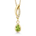 thumbnail image 1 of Gem Stone King 14K Yellow Gold Green Peridot and Lab Grown Diamond Pendant Necklace for Women | 0.71 Cttw | Gemstone August Birthstone | Pear Shape 7X5MM | With 18 inch Chain, 1 of 6