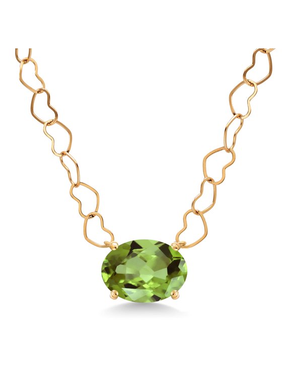 14K Yellow Gold Green Peridot Necklace for Women | 2.10 Cttw | Gemstone August Birthstone | Oval 9X7MM | With 18 inch Chain